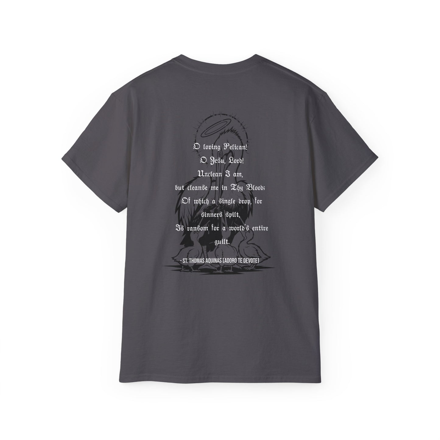 Unisex Graphic Tee, Saint Thomas Aquinas (Pelican in her Piety) Adoro Te Devote Quote