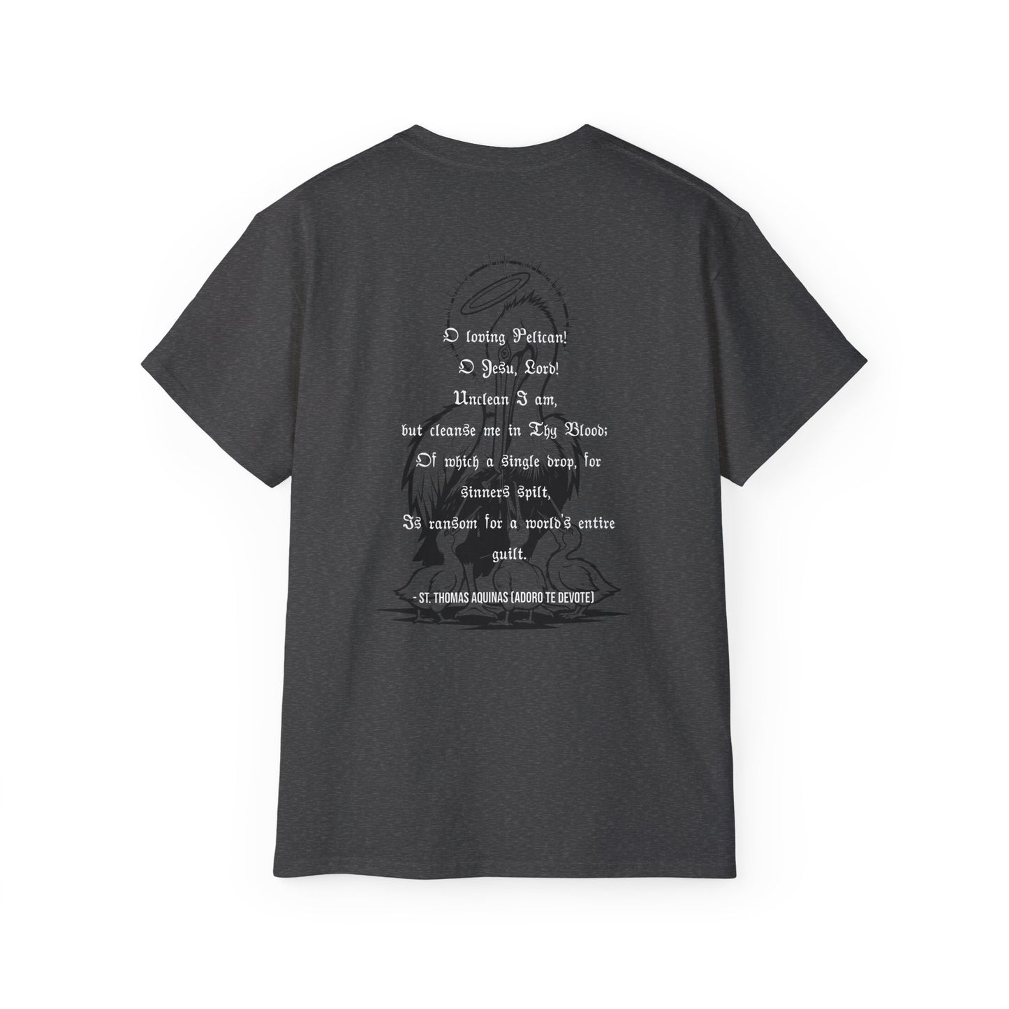 Unisex Graphic Tee, Saint Thomas Aquinas (Pelican in her Piety) Adoro Te Devote Quote