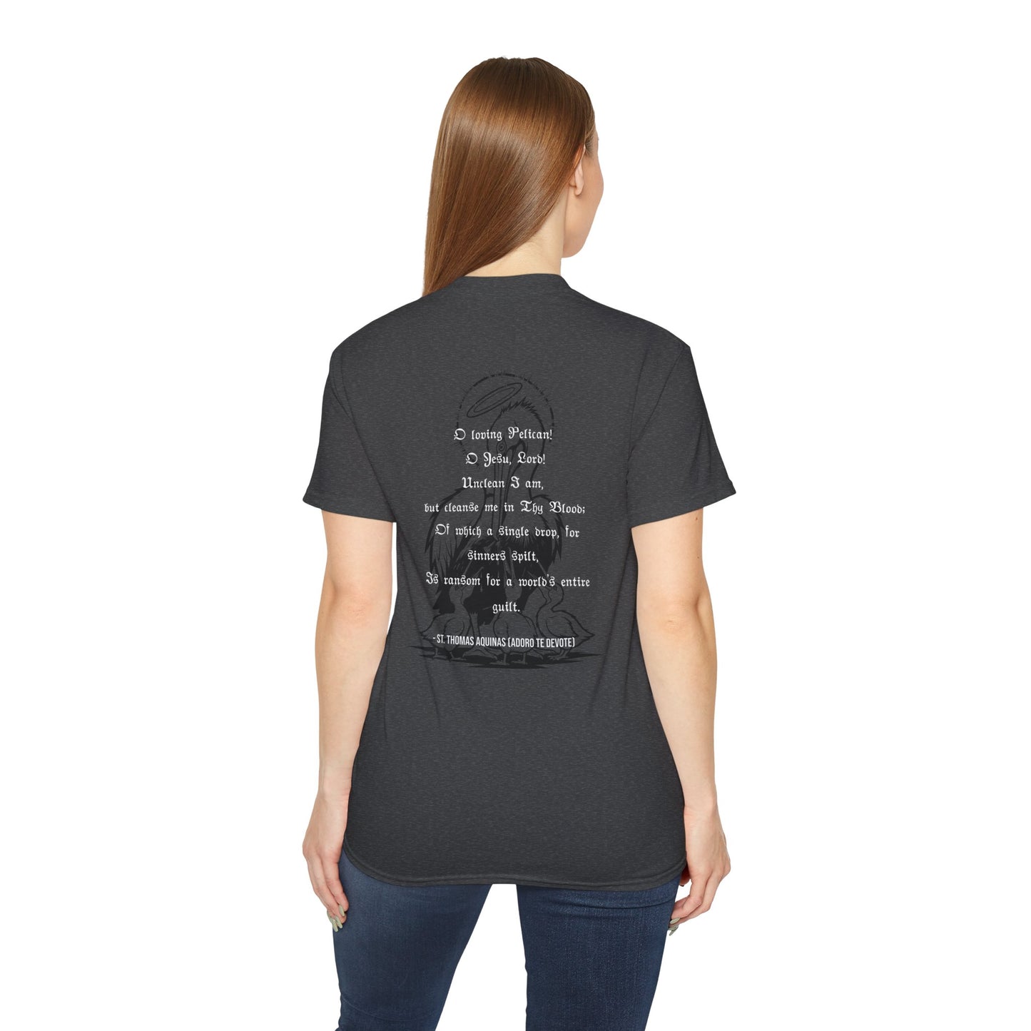 Unisex Graphic Tee, Saint Thomas Aquinas (Pelican in her Piety) Adoro Te Devote Quote