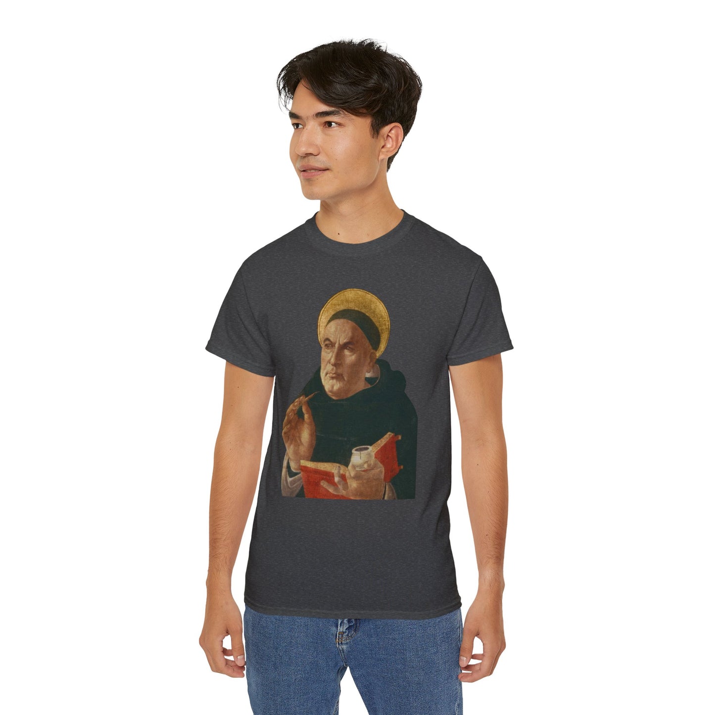 Unisex Graphic Tee, Saint Thomas Aquinas (Pelican in her Piety) Adoro Te Devote Quote