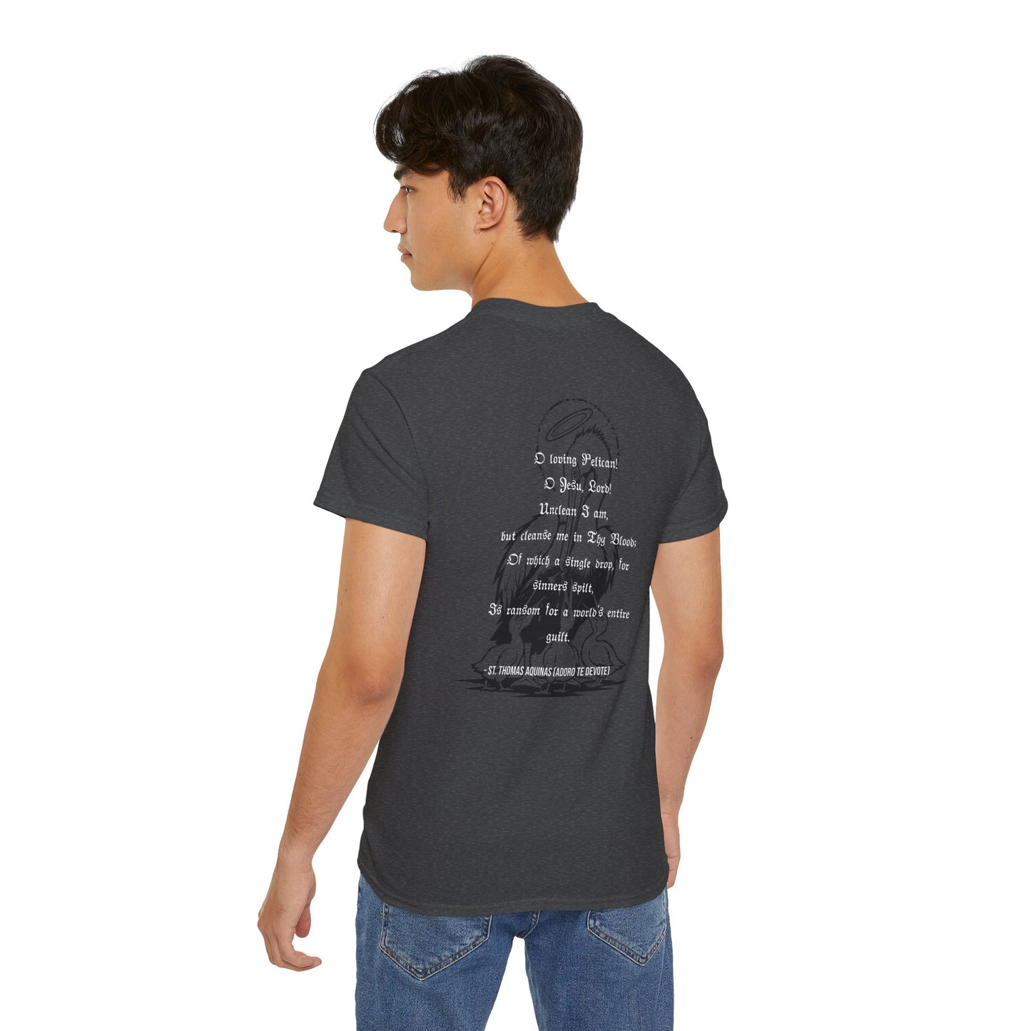 Unisex Graphic Tee, Saint Thomas Aquinas (Pelican in her Piety) Adoro Te Devote Quote