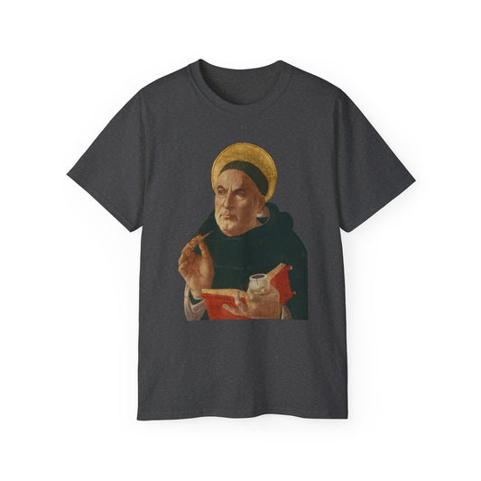 Unisex Graphic Tee, Saint Thomas Aquinas (Pelican in her Piety) Adoro Te Devote Quote