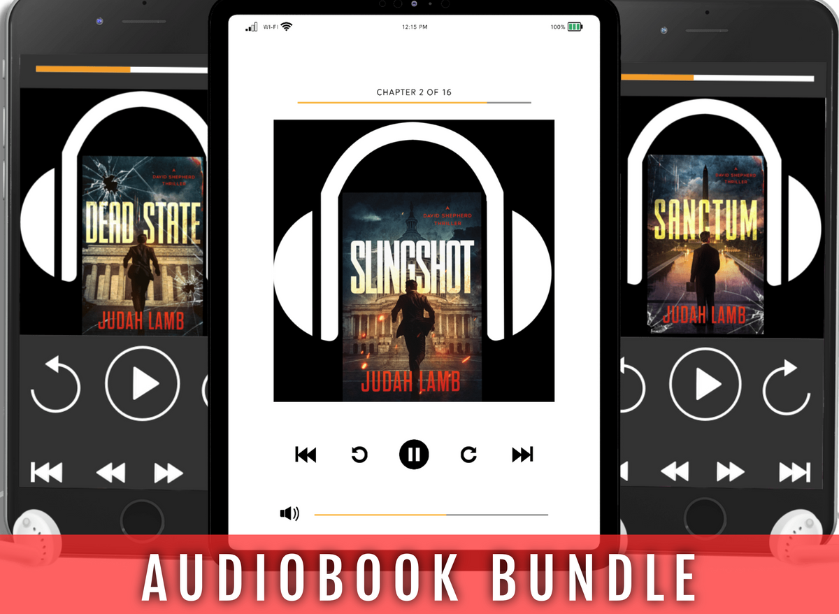 Slingshot, Dead State, and Sanctum audiobook covers — The David Shepherd Series