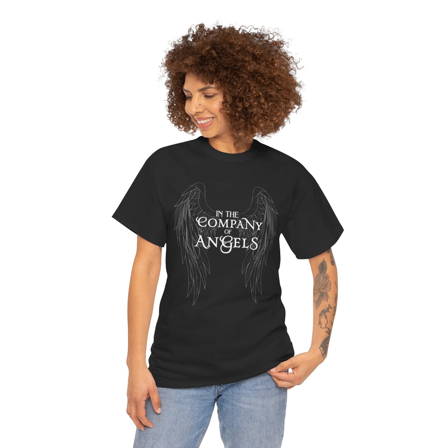 In the Company of Angels T‑Shirt — St. Michael Prayer Wing Graphic Tee