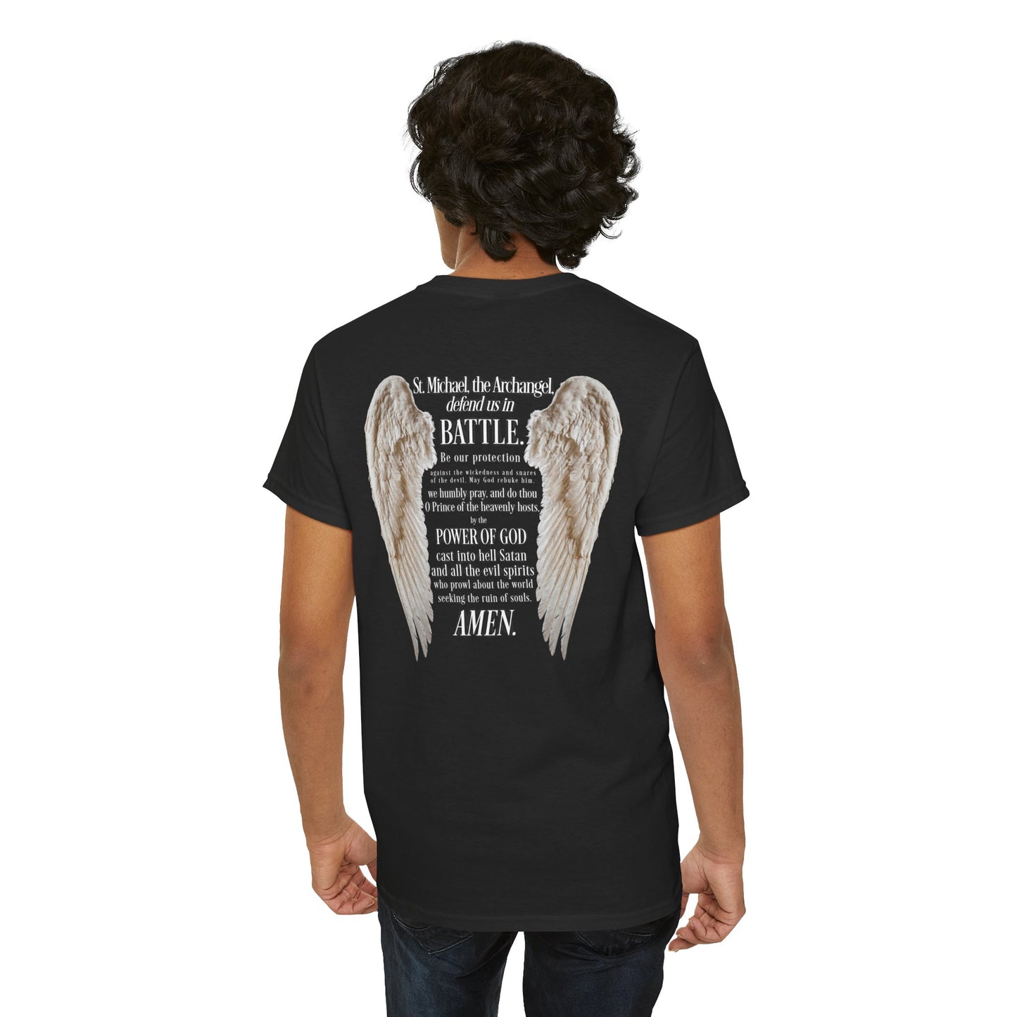 In the Company of Angels T‑Shirt — St. Michael Prayer Wing Graphic Tee